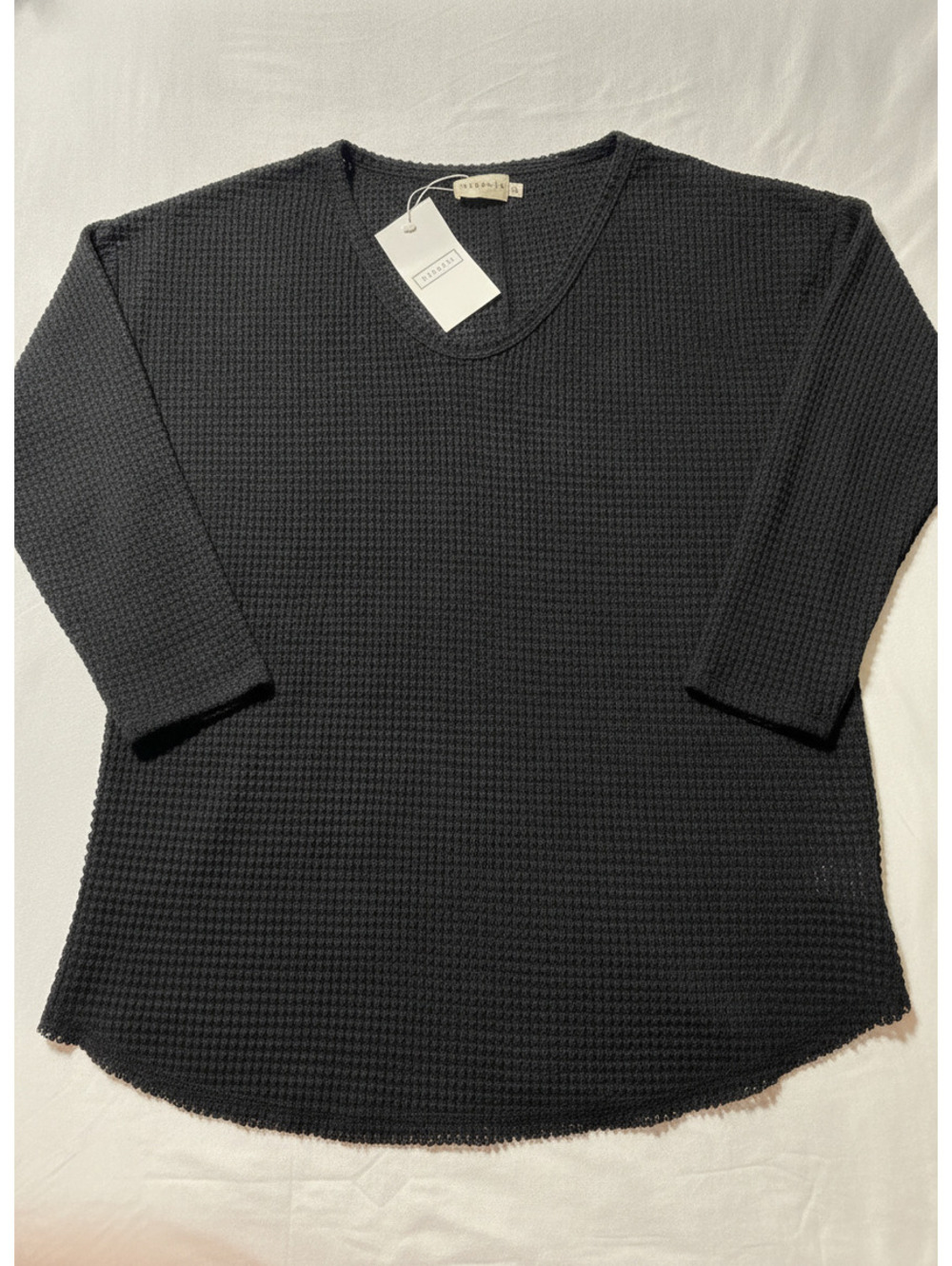 Cozy Black Ninexis XL Waffle Knit V-Neck Long Sleeve Top